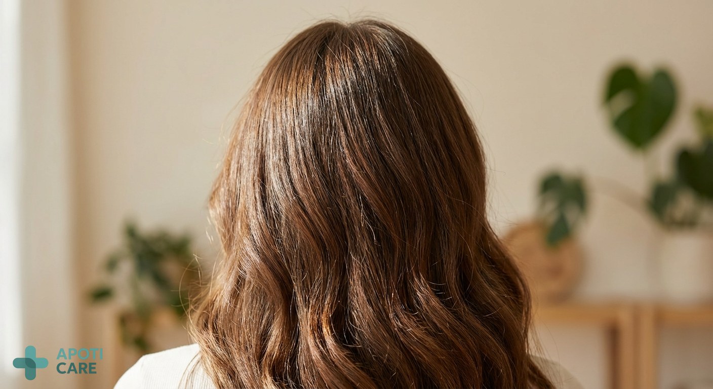 Close-up of healthy, shiny textured hair reflecting soft natural light, conveying health and strength.