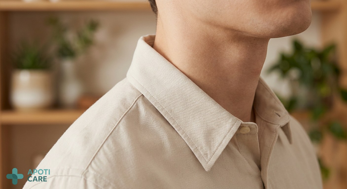 Close-up of a high-quality cotton shirt collar rubbing against a clean neck, minimalist and professional atmosphere, realistic photography style