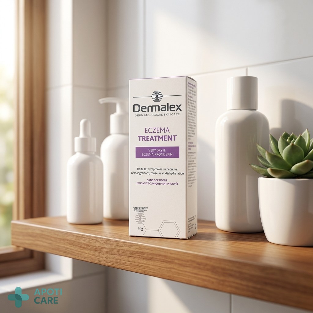 A modern bathroom shelf with minimalist skincare bottles and a small green plant, clean and professional atmosphere, realistic photography.