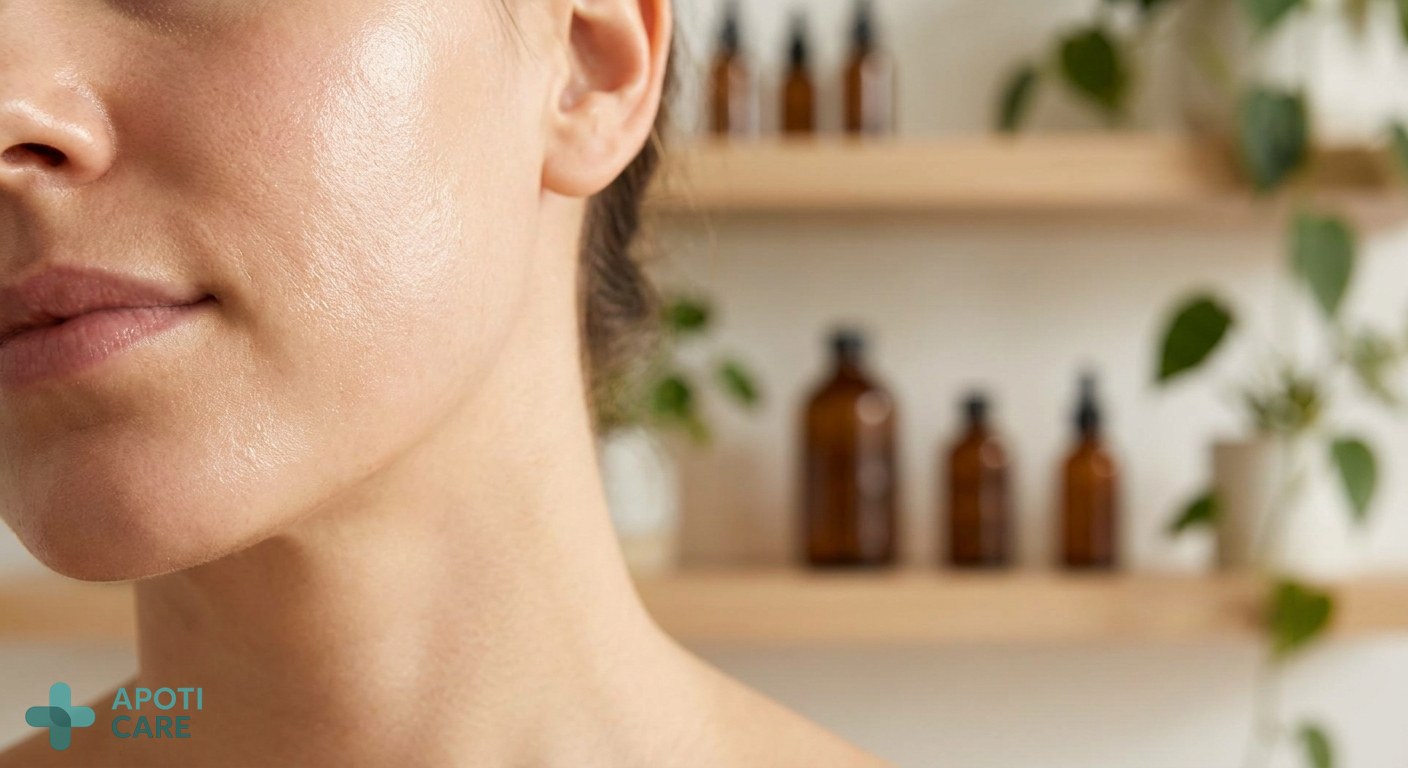 Close-up of healthy skin reflecting soft sunlight, symbolizing skin barrier integrity and health. Professional and clean aesthetic.