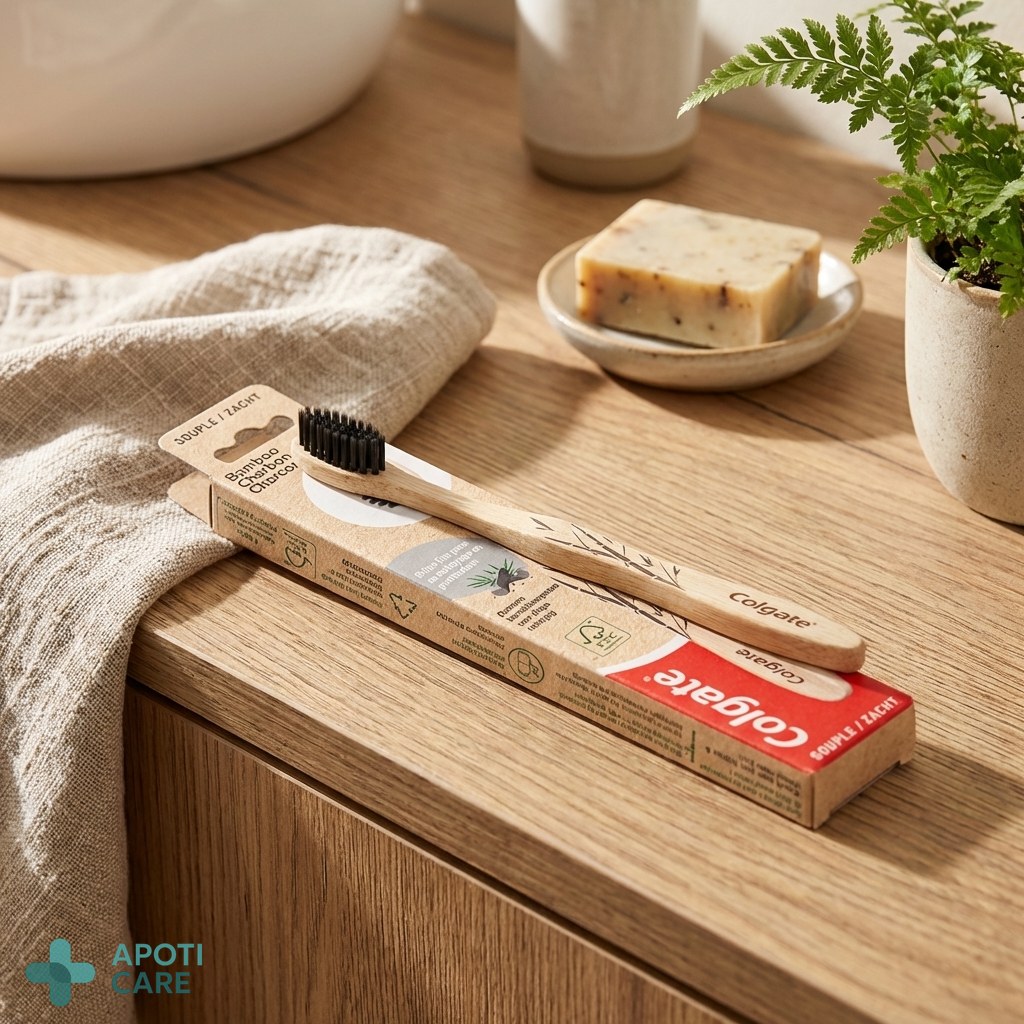 Detailed view of the bamboo toothbrush bristles, showing the fine tips and the natural texture of the wood.