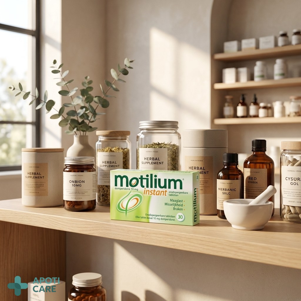 A minimalist pharmacy shelf showing premium health products with clean packaging, emphasizing trust and professional care.