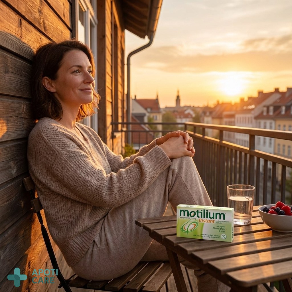A person in their late 30s, smiling and relaxed, enjoying a sunset after the event, showing a sense of well-being and recovery.