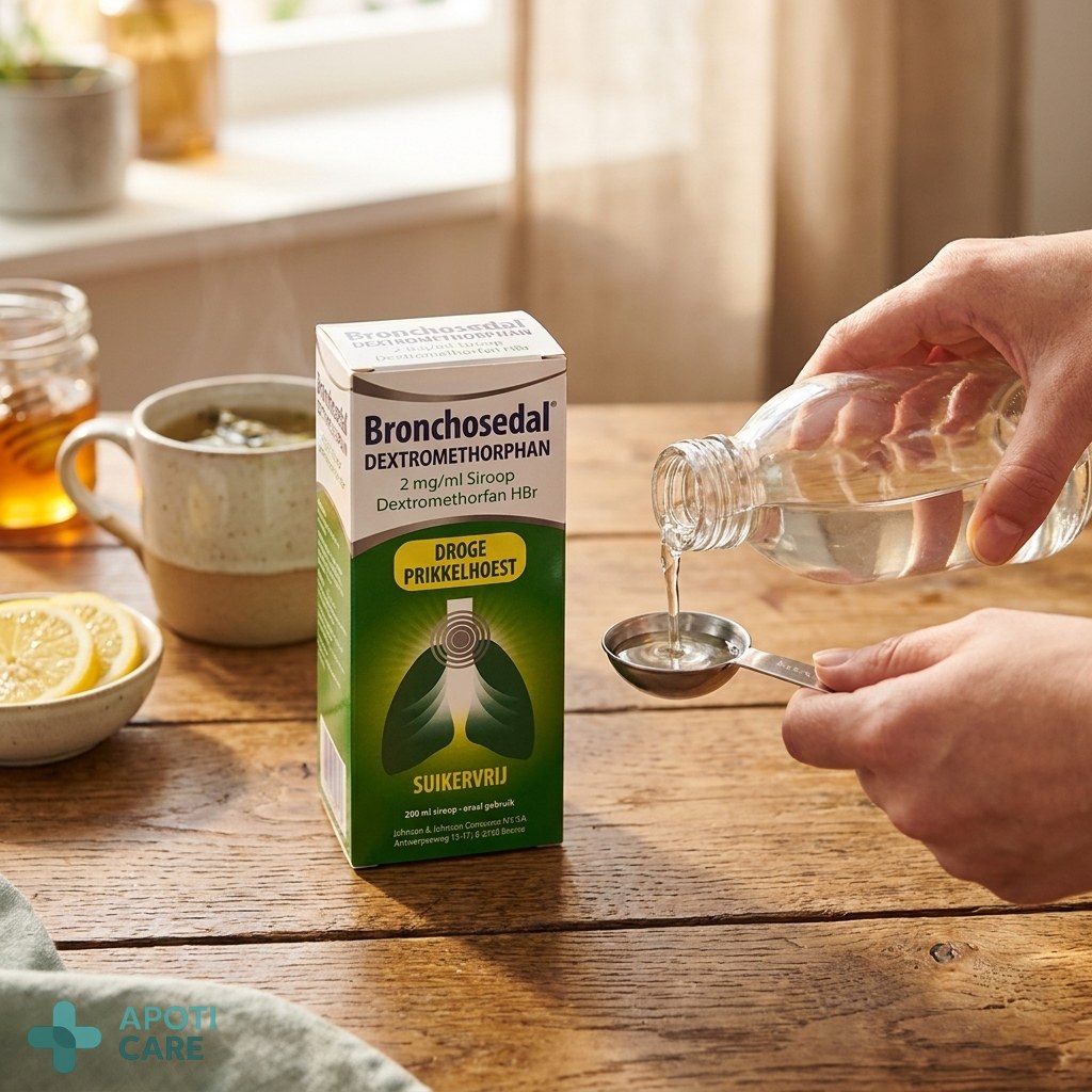 A close-up of a clear liquid being poured into a measuring spoon, soft domestic lighting, pharmacy setting feel, high quality.