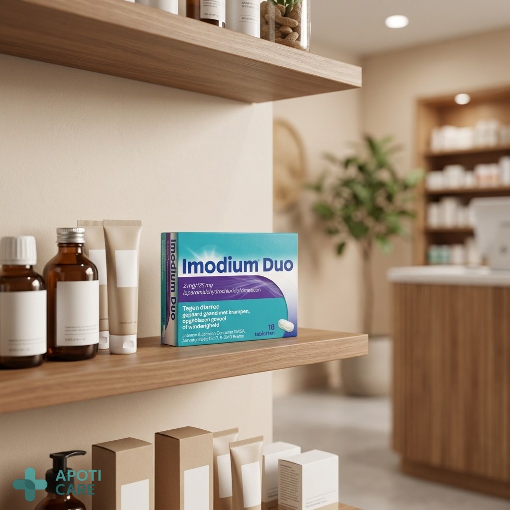 A minimalist pharmacy shelf with professional health products, clean aesthetic, soft bokeh background, realistic photography