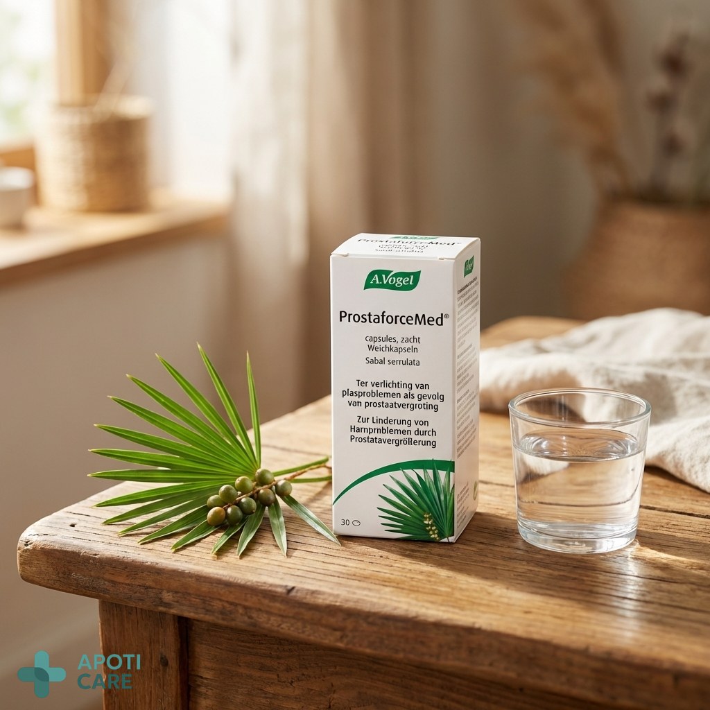 A high-quality supplement box placed on a clean wooden table next to a sprig of fresh spring herbs, soft focus background, professional pharmaceutical photography.