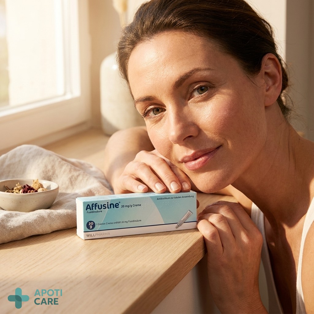 A close-up of healthy, glowing skin of a woman in her late 30s, looking confidently at the camera, soft natural lighting