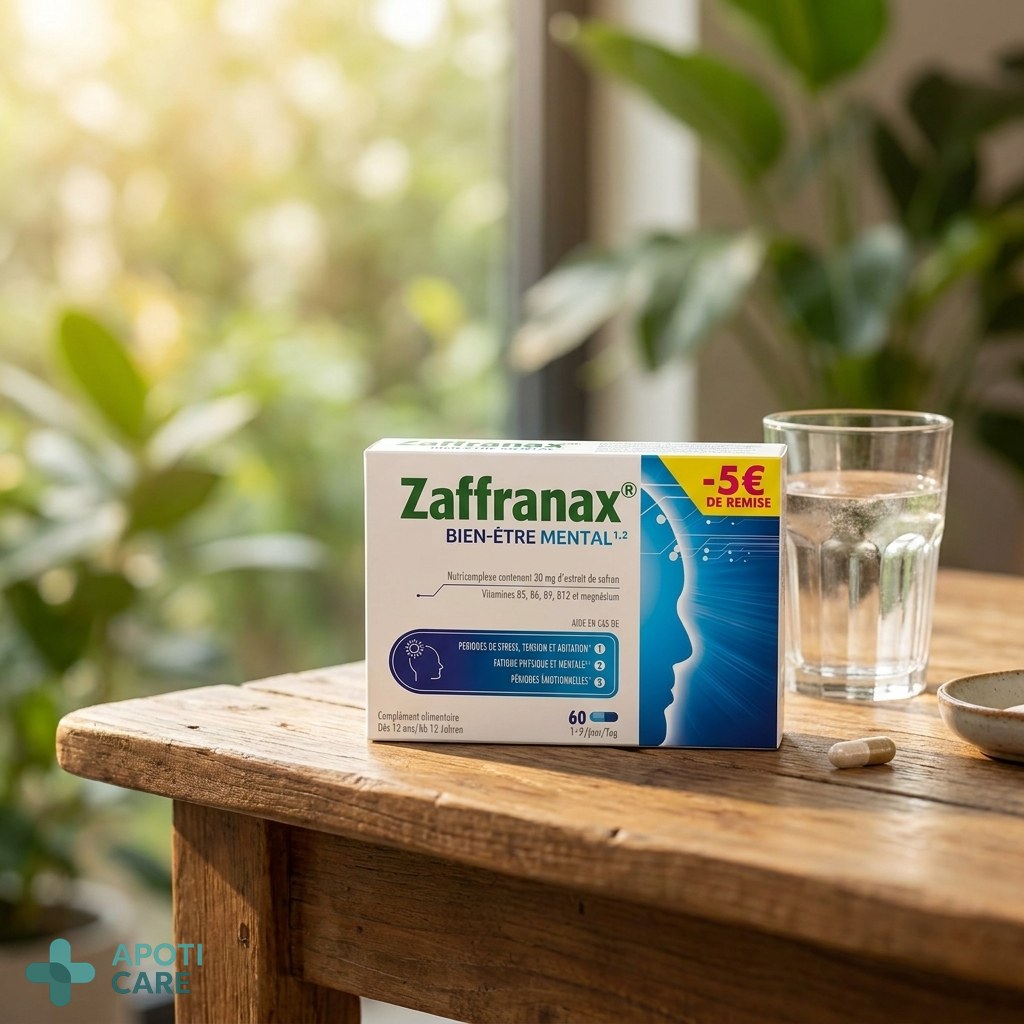 Close-up of a glass of water and a supplement capsule on a wooden table with a blurred natural green background, soft morning light