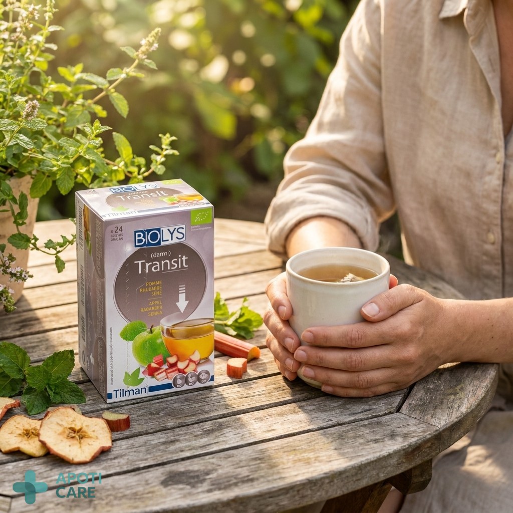 A person's hands holding a warm white ceramic mug, wearing a comfortable linen shirt, sitting in a garden with soft sunlight filtering through leaves.