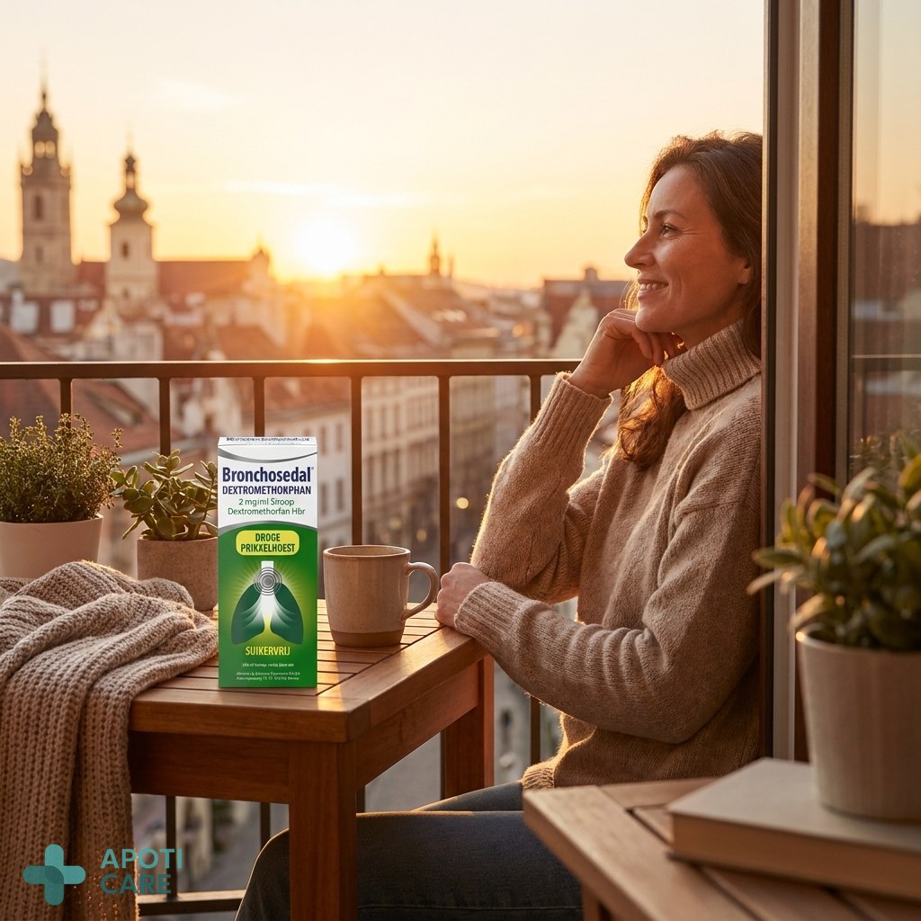 A professional looking relaxed, enjoying a sunset on a balcony, symbolizing the relief and well-being found after following health advice.
