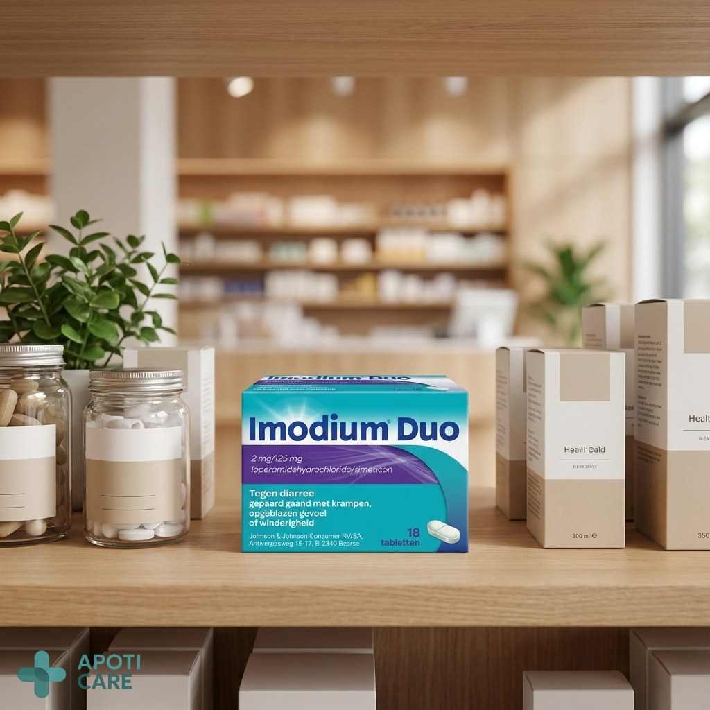 A minimalist pharmacy shelf with professional health products, focusing on clean packaging and a sense of trust and safety.