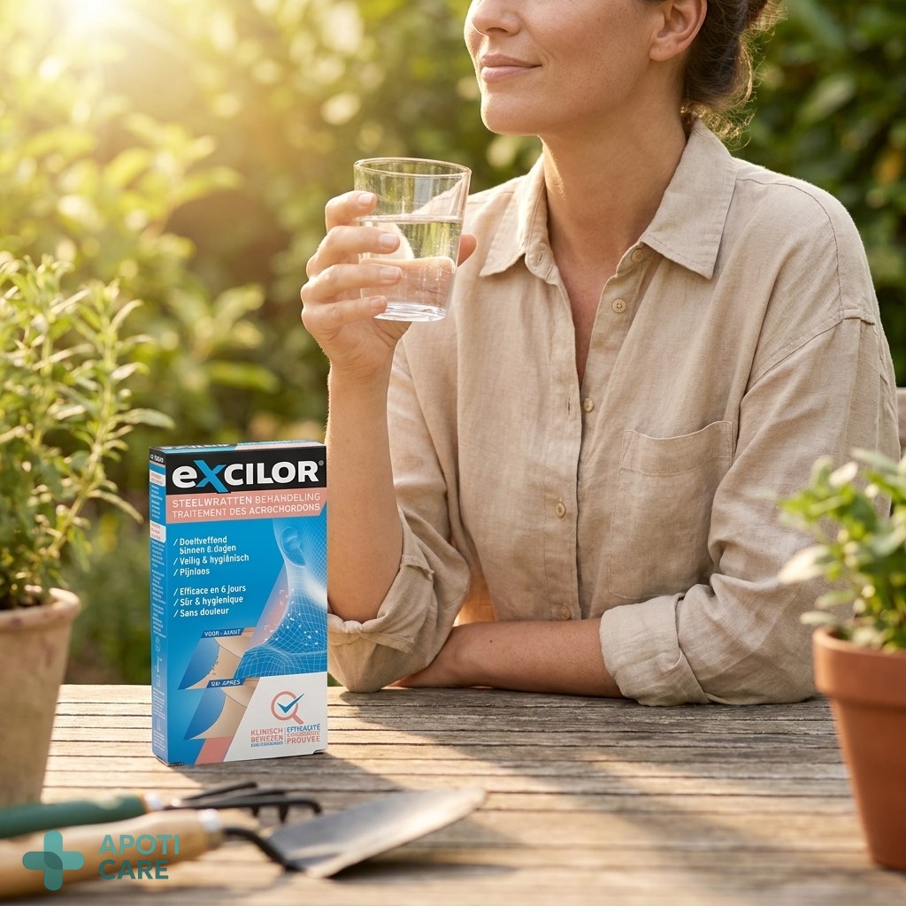 A person relaxing in a sun-drenched garden, holding a glass of water, dressed in a loose linen shirt, peaceful atmosphere, realistic photography style.