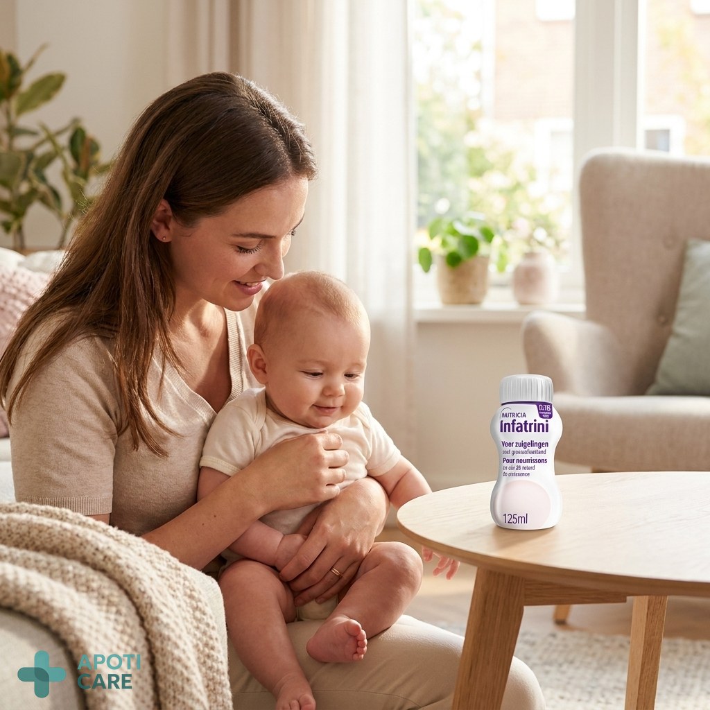 Realistic photography of a young mother gently holding her 6-month-old baby in a sunlit living room, focus on the baby's healthy skin and peaceful expression, soft natural lighting, high quality.