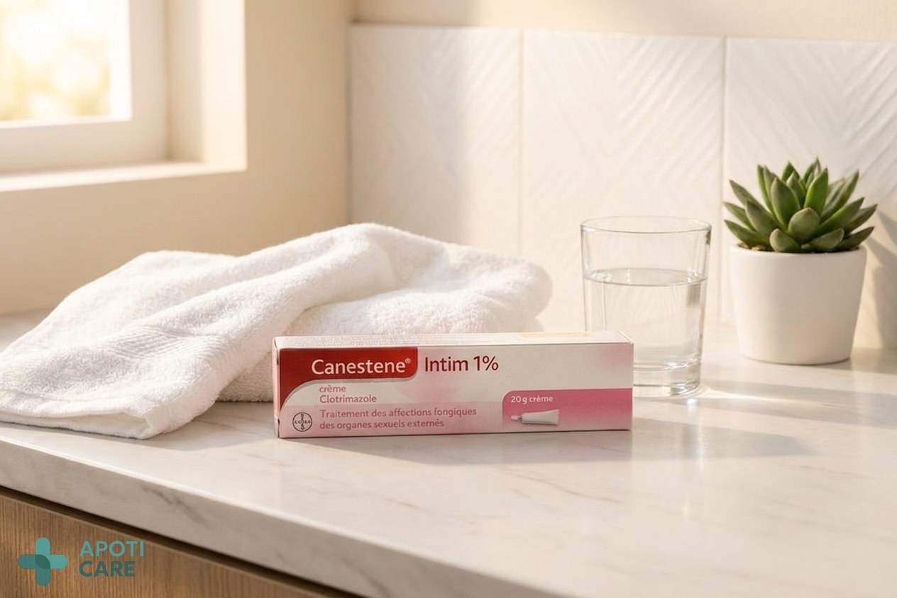 A clean and bright bathroom counter with a soft cotton towel, a glass of water, and a small green plant, representing hygiene and health care in a realistic, professional photography style.