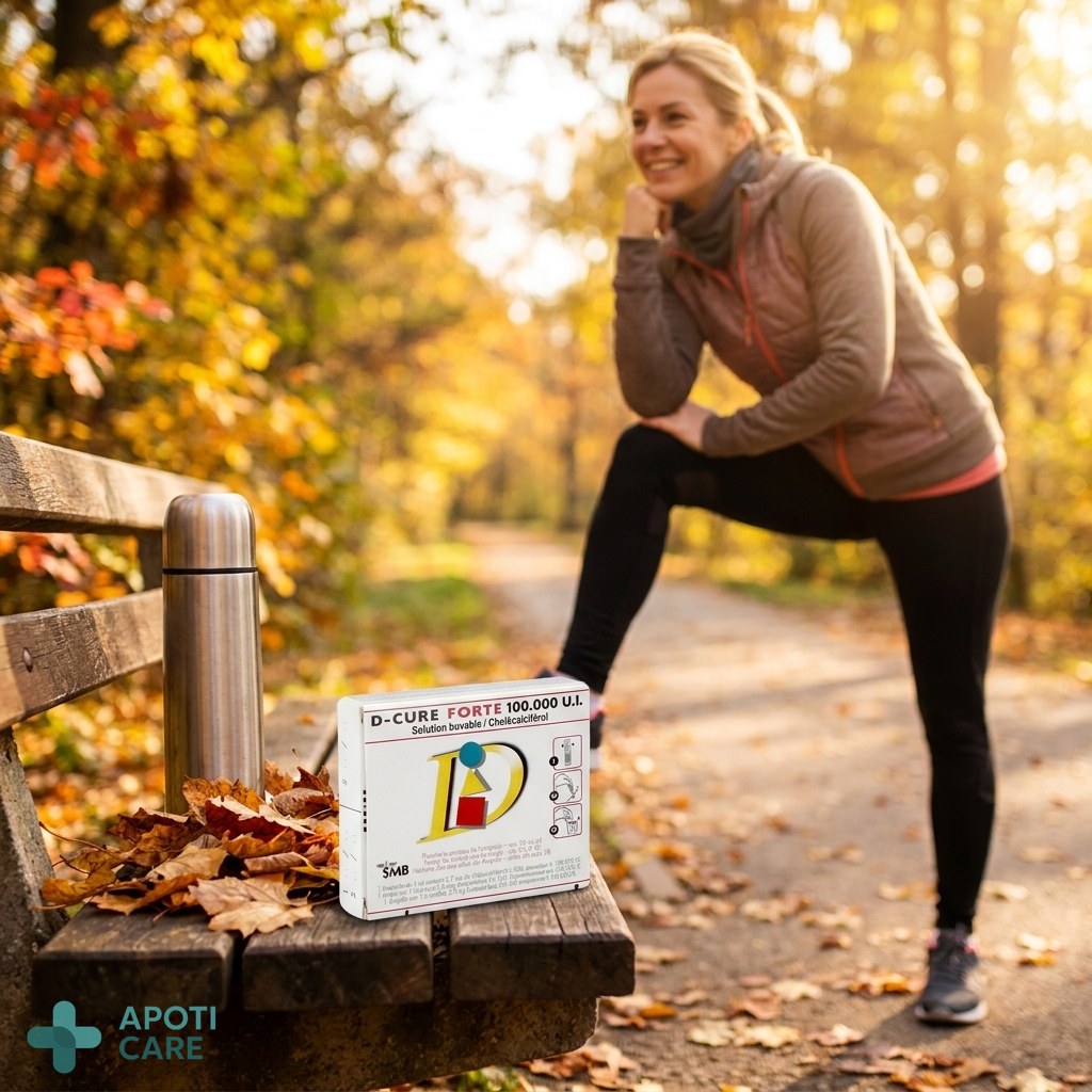[A professional, realistic photograph of an active adult in their 40s jogging in a park during autumn, focusing on the fluidity of movement, natural lighting, no logos, high quality.]