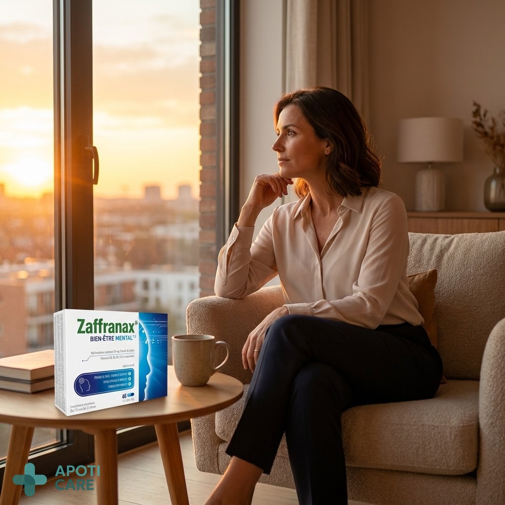 Realistic photography of a professional person aged 40 looking out a window thoughtfully during a sunset, calm home environment, soft natural lighting, high quality, no text.
