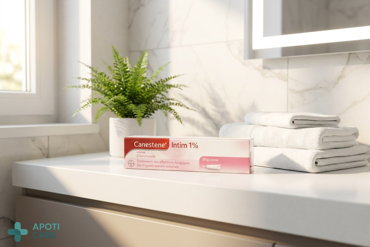 Realistic photography of a clean, modern bathroom shelf with some cotton towels and a small green plant, soft natural morning light, emphasizing hygiene and well-being.