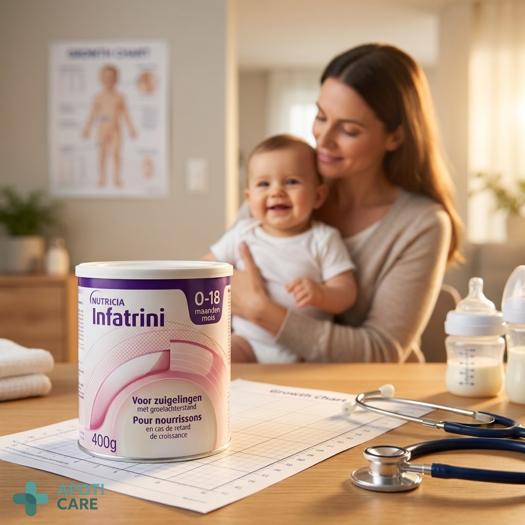 Realistic photography of a young mother or father gently holding a baby during a medical consultation with a pediatrician, soft lighting, professional and reassuring atmosphere, focus on the baby's growth chart in the background.