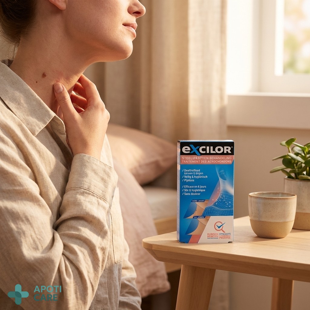 Close-up photography of a person's neck with soft natural lighting, focusing on a small skin imperfection being irritated by a shirt collar, realistic and professional medical style.