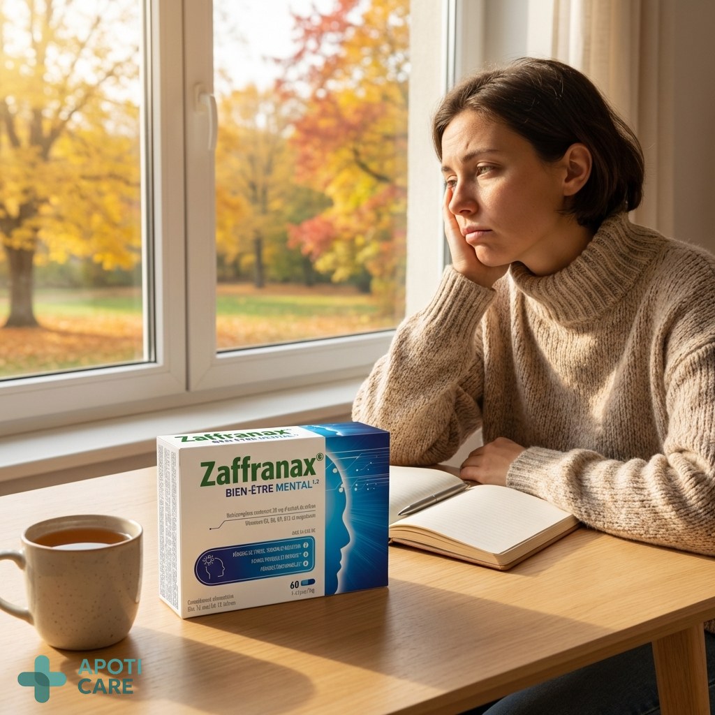 A tired person sitting at a bright wooden desk, looking out of a window at a park in autumn, soft natural morning light, realistic photography style, no text, no logo