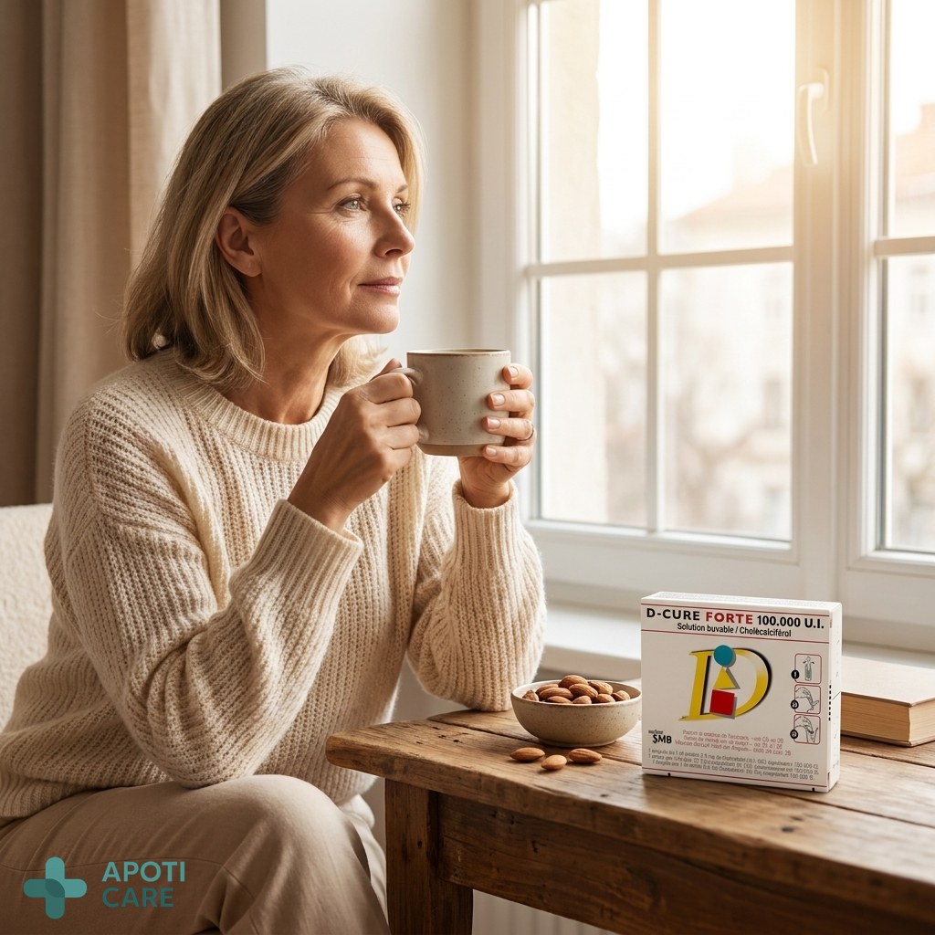 A realistic photograph of a middle-aged professional sitting by a window with soft morning light, looking thoughtful and slightly tired while holding a ceramic mug, neutral and warm tones, cinematic lighting, no text.