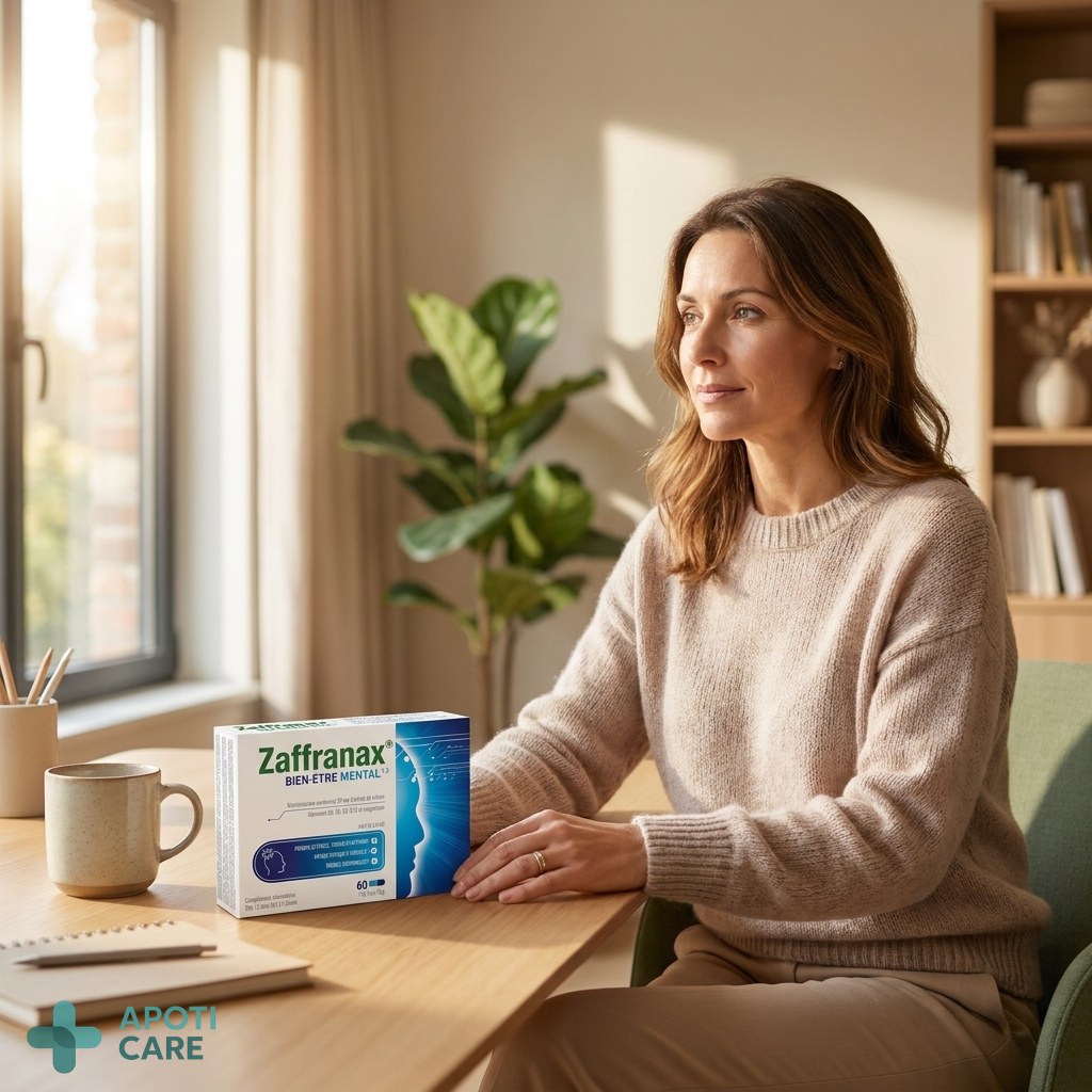 Realistic photography of a professional adult in their 40s looking thoughtfully out of a window in a bright, modern office or home environment, representing a moment of mental pause, natural lighting, soft colors.