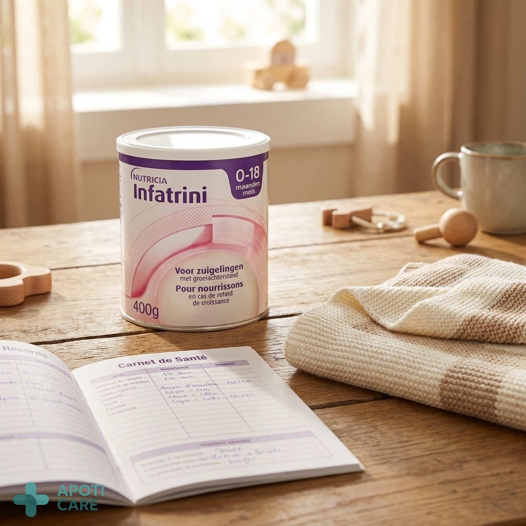 A close-up, realistic photo of a baby's health record book (carnet de santé) lying on a wooden table next to a soft baby blanket, soft natural morning light, professional photography.